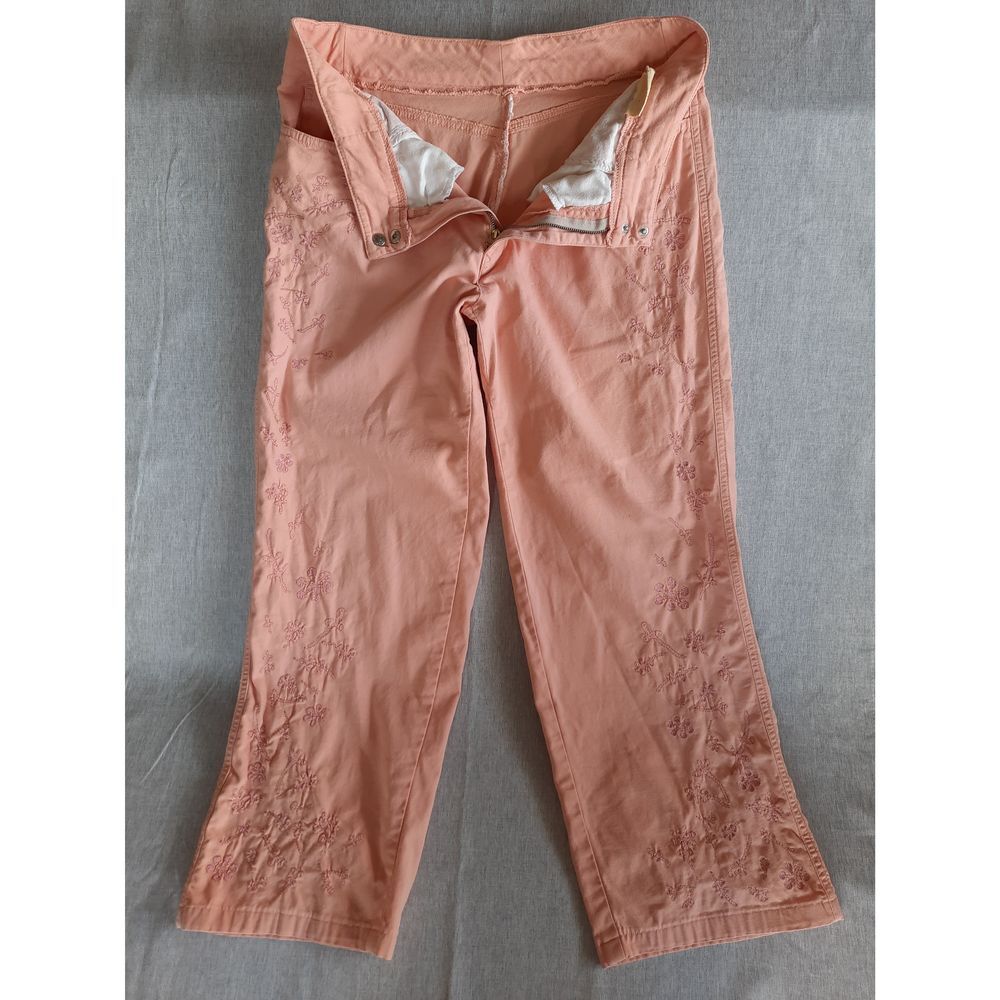 Fendi Roma Italy Women 33 Crochet Embroider Wide Leg Pants Lyocell Cotton Orange